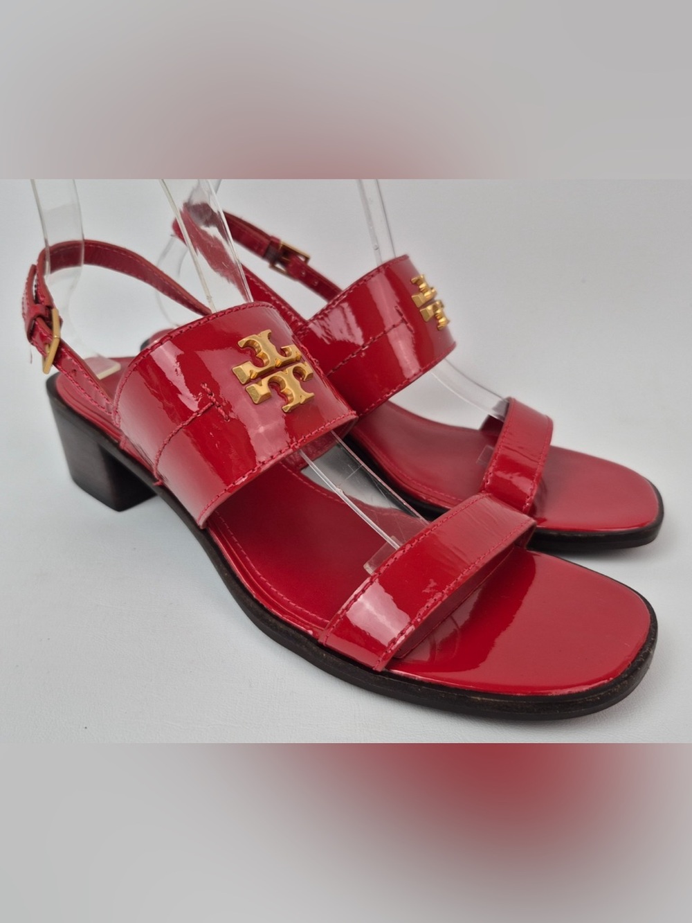 Tory Burch Red Eleanor Block Heel Sandals Size 10.5
